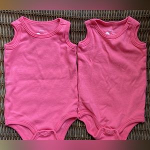 Two pink tank onesies for twins